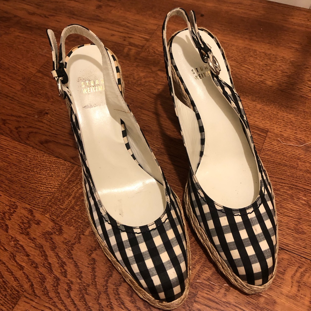 Stuart Weitzman Womens Espadrille Sandal Closed Toe Wedge Checkered Shoes
